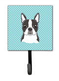 Checkerboard Blue Boston Terrier Leash or Key Holder Wall Hooks, Key Hooks Holder, Coat Rack Wall Mount, Coat Hooks, Hooks for Hanging Keys, Towels, Aprons, Leashes