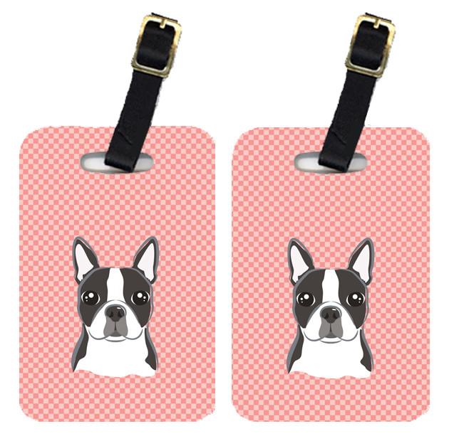 Checkerboard Pink Boston Terrier Luggage Tag