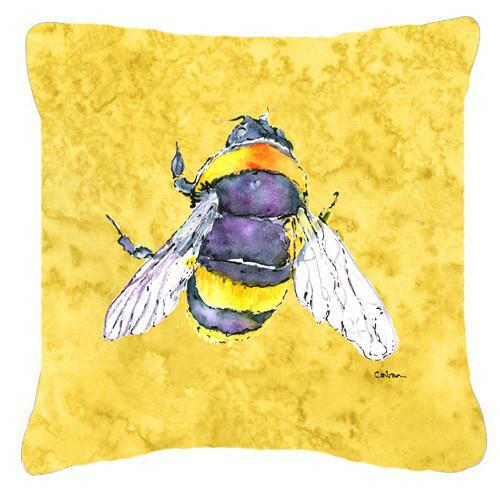 Bee on Yellow Decorative Throw Pillow 14x14 Indoor Outdoor Accent Cushion, Fabric Cover with Insert for Sofa, Bed, Porch & Living Room