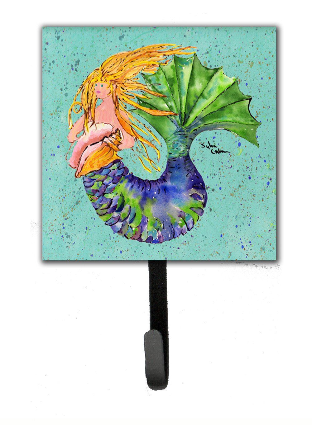 Blonde Mermaid on Teal Leash or Key Holder Wall Hooks, Key Hooks Holder, Coat Rack Wall Mount, Coat Hooks, Hooks for Hanging Keys, Towels, Aprons, Leashes