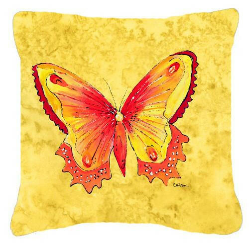 Butterfly on Yellow Decorative Throw Pillow 14x14 Indoor Outdoor Accent Cushion, Fabric Cover with Insert for Sofa, Bed, Porch & Living Room