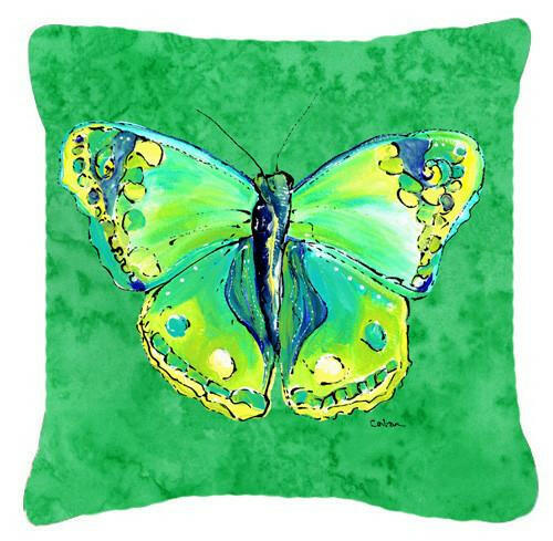 Butterfly Green on Green Decorative Throw Pillow 14x14 Indoor Outdoor Accent Cushion, Fabric Cover with Insert for Sofa, Bed, Porch & Living Room