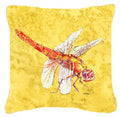 Dragonfly on Yellow Decorative Throw Pillow 14x14 Indoor Outdoor Accent Cushion, Fabric Cover with Insert for Sofa, Bed, Porch & Living Room