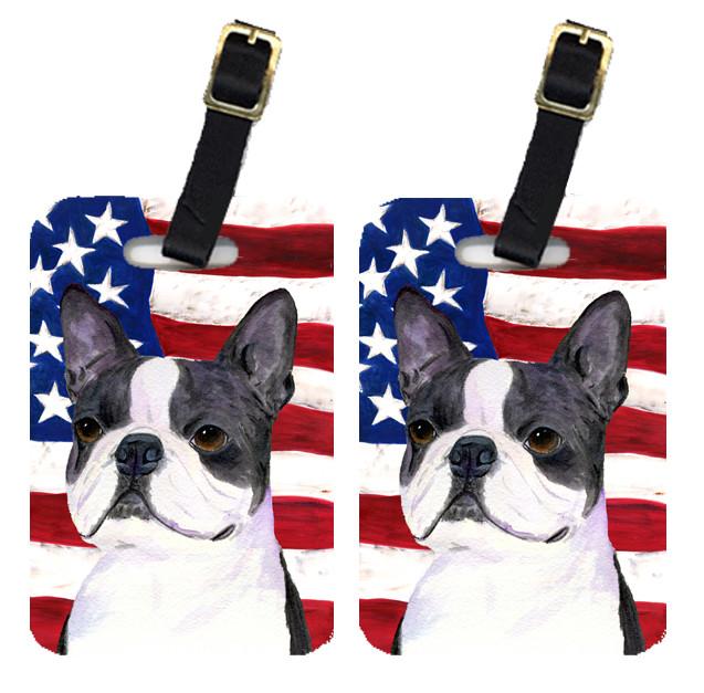 USA American Flag with Boston Terrier Luggage Tag