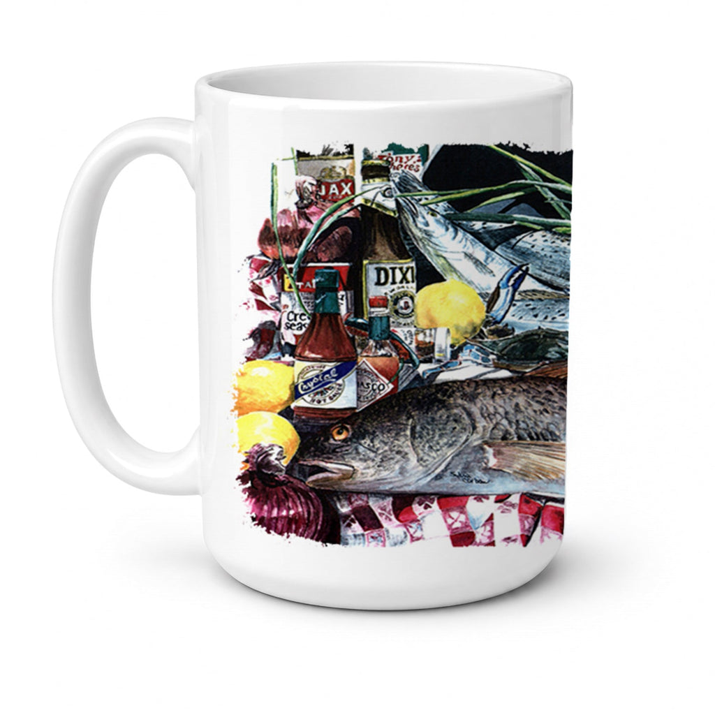 Fish and Beers from New Orleans Ceramic Coffee Mug 15 oz Decorative Large C Handle Mug Cup for Tea, Cocoa Hot Chocolate