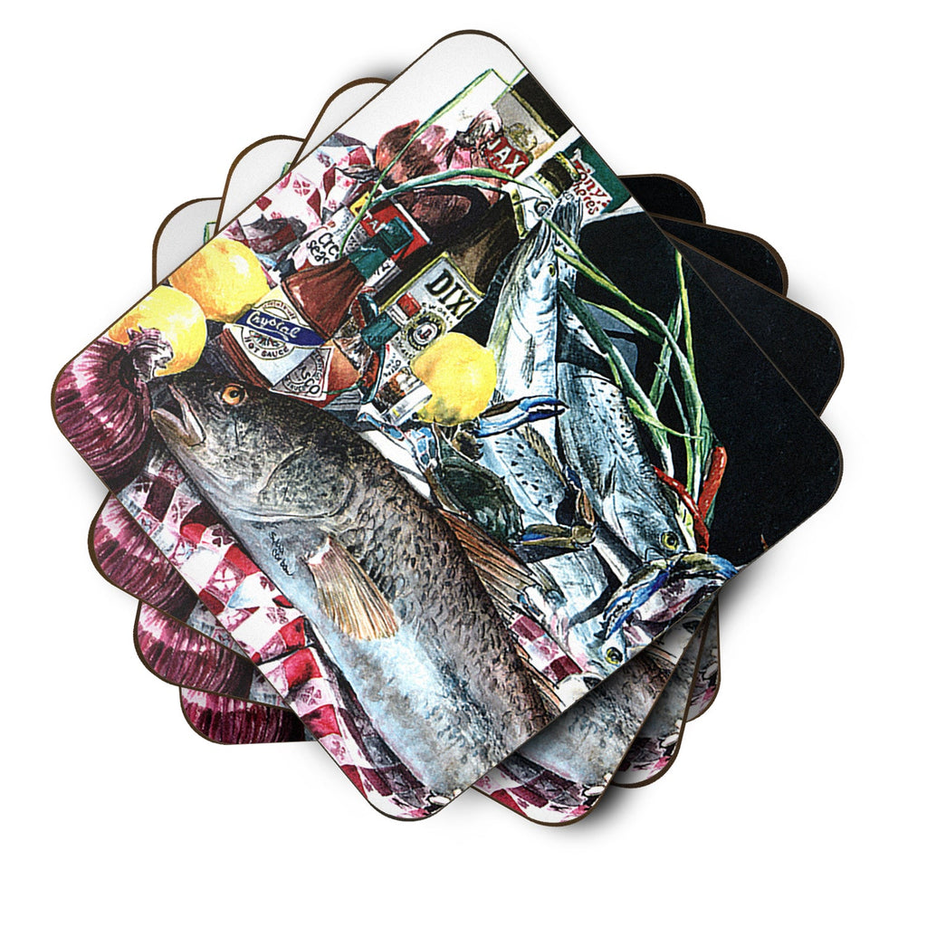 Fish and Beers from New Orleans Foam Coasters Set of 4 Cup Coasters for Indoor Outdoor, Tabletop Protection, Anti Slip, Mouse pad Material
