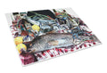 Fish and Beers from New Orleans Cutting Board Tempered Glass Kitchen Cutting Surface, Heat Resistant Chopping, Non-Slip Feet, Food Prep & Serving