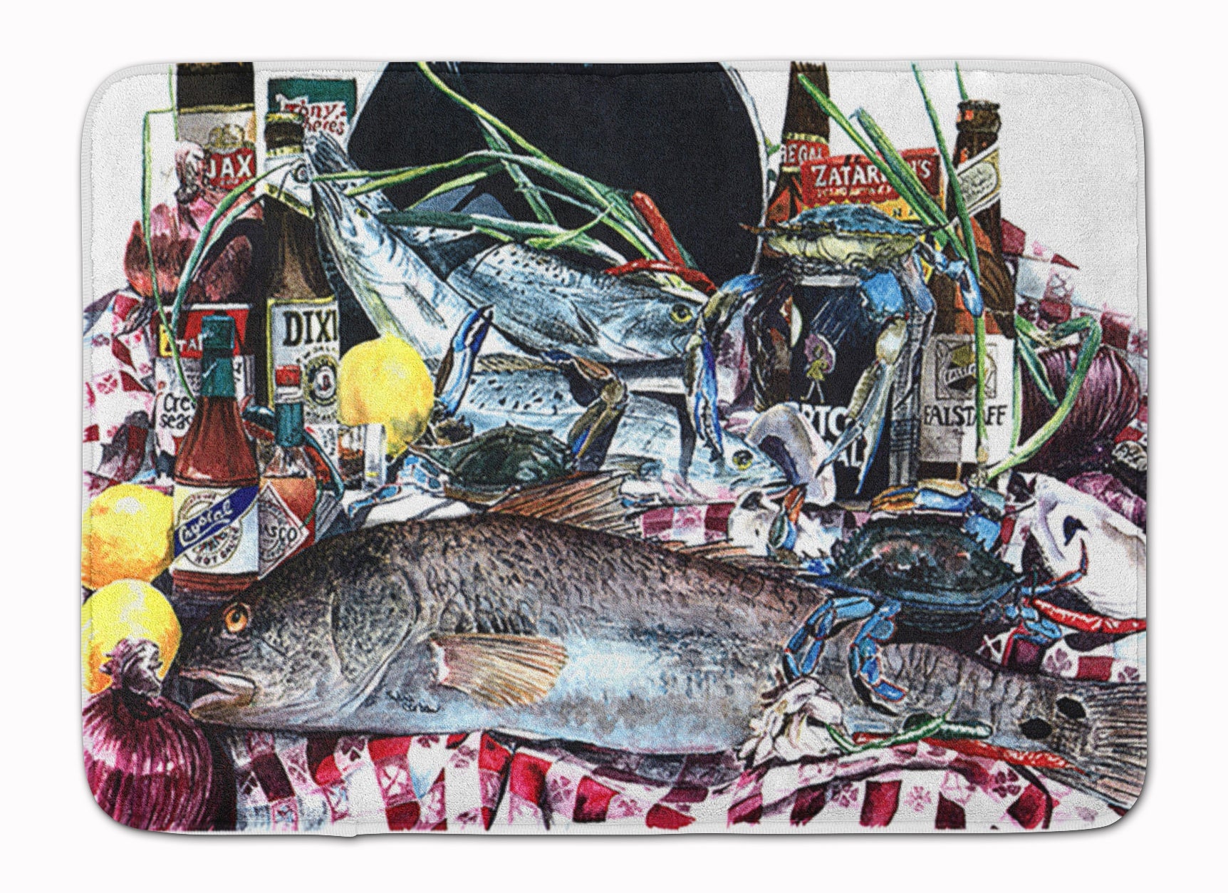 Fish and Beers from New Orleans Memory Foam Kitchen Mat Machine Washable Anti-Fatigue Cushion Comfort Bath or Kitchen Rug