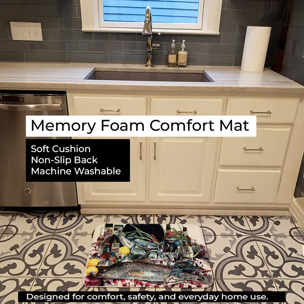 Fish and Beers from New Orleans Memory Foam Kitchen Mat Machine Washable Anti-Fatigue Cushion Comfort Bath or Kitchen Rug