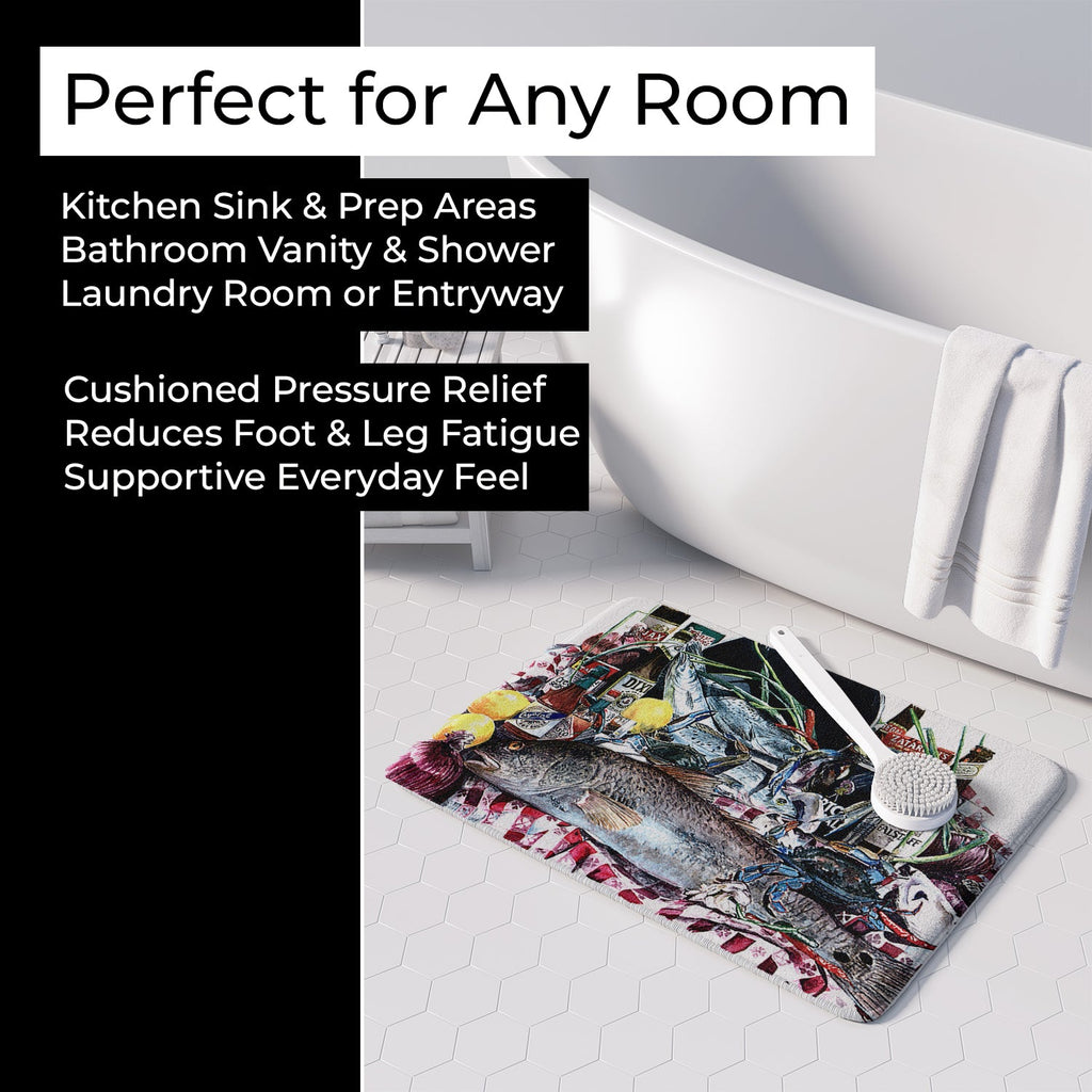 Fish and Beers from New Orleans Memory Foam Kitchen Mat Machine Washable Anti-Fatigue Cushion Comfort Bath or Kitchen Rug