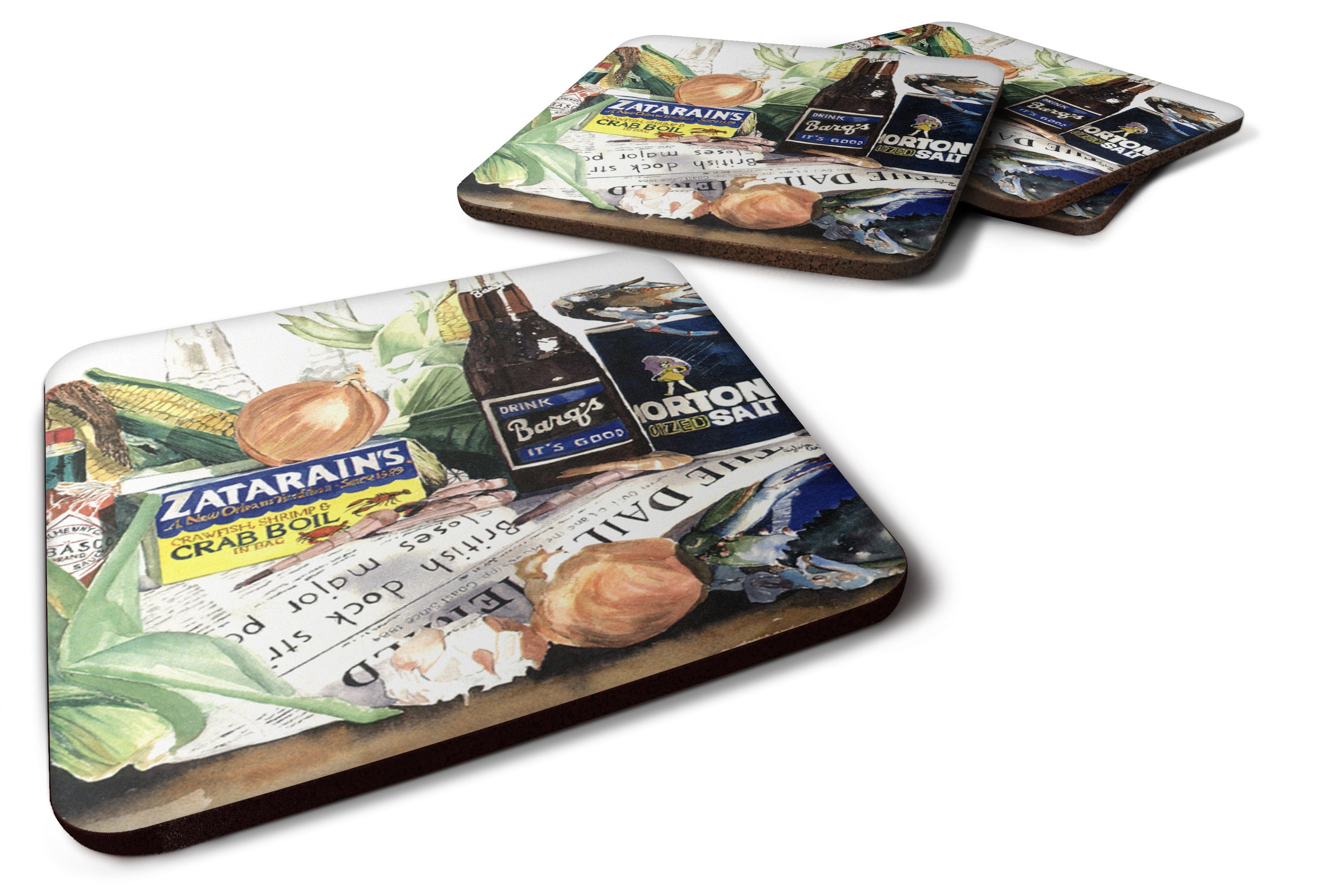 Barq's, Crabs, and spices Foam Coasters Set of 4 Cup Coasters for Indoor Outdoor, Tabletop Protection, Anti Slip, Mouse pad Material