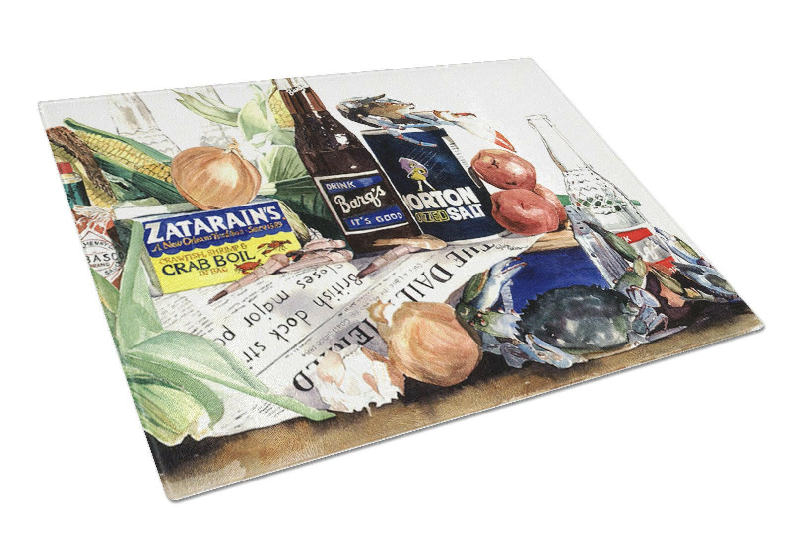 Barq's, Crabs, and spices Cutting Board Tempered Glass Kitchen Cutting Surface, Heat Resistant Chopping, Non-Slip Feet, Food Prep & Serving