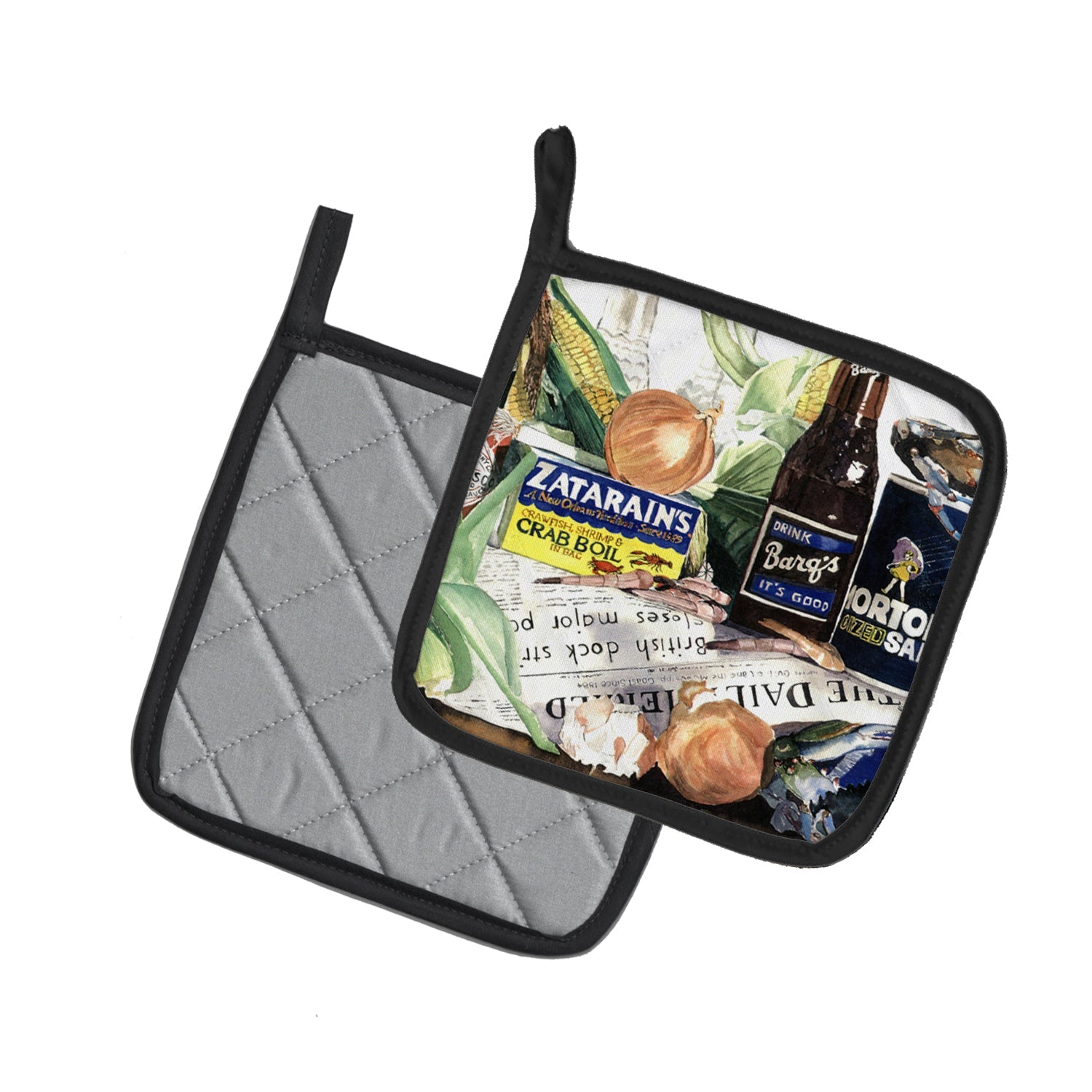 Barq's, Crabs, and spices Pot Holder Set of 2 Heat Resistant Quilted Hot Pads 7.5 x 7.5 Inch, Insulated Kitchen Trivets for Cooking & Baking