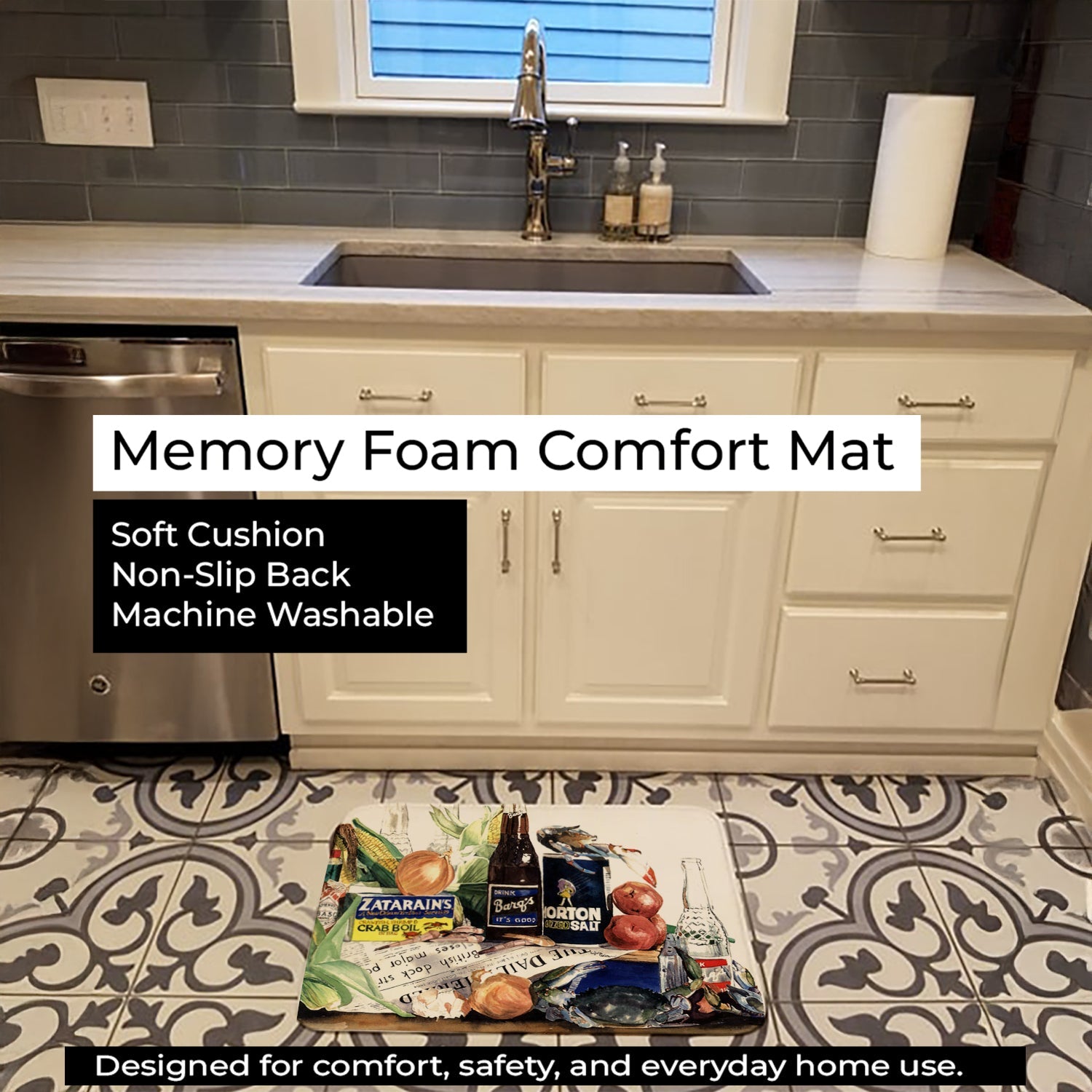 Barq's, Crabs, and spices Memory Foam Kitchen Mat Machine Washable Anti-Fatigue Cushion Comfort Bath or Kitchen Rug