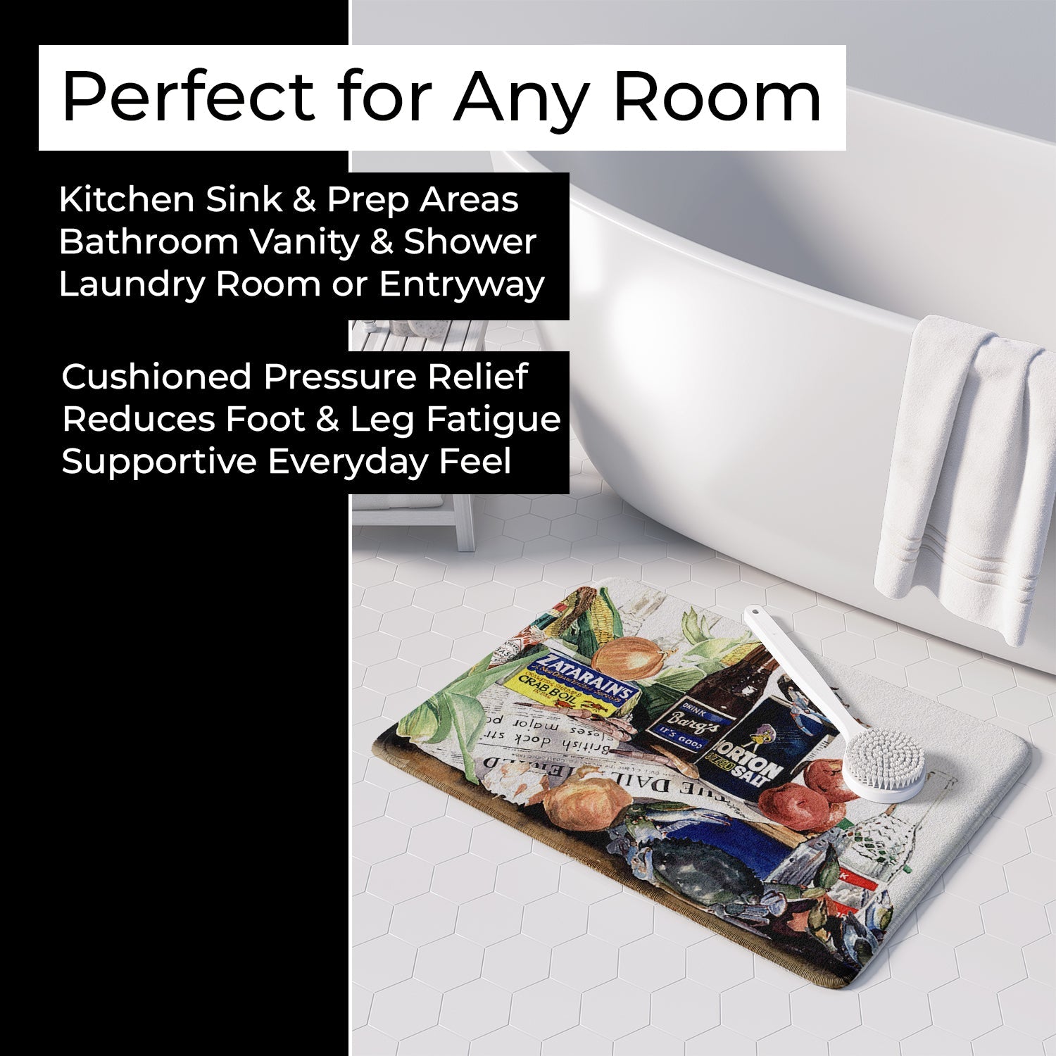 Barq's, Crabs, and spices Memory Foam Kitchen Mat Machine Washable Anti-Fatigue Cushion Comfort Bath or Kitchen Rug