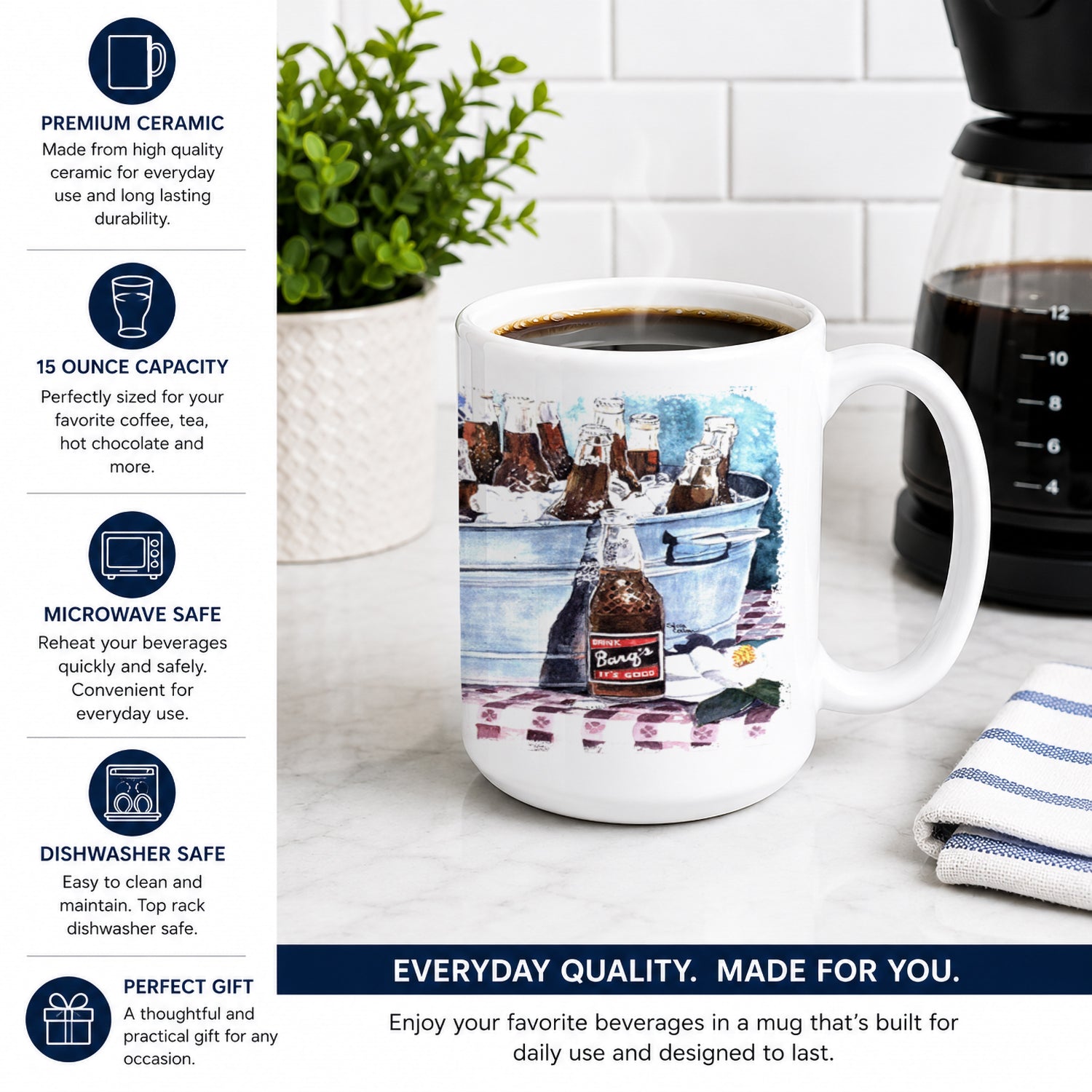 Barq's and old washtub Ceramic Coffee Mug 15 oz Decorative Large C Handle Mug Cup for Tea, Cocoa Hot Chocolate