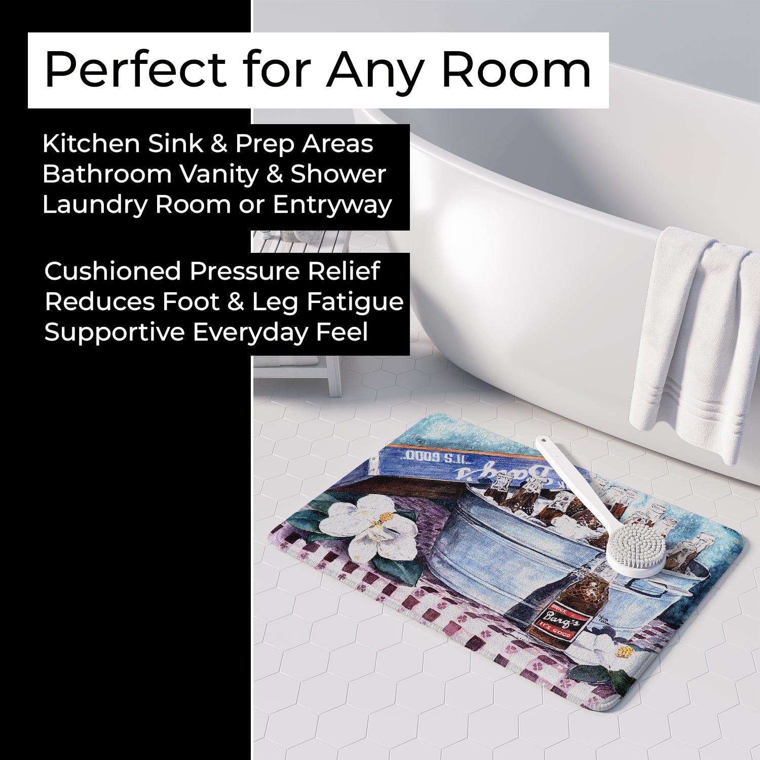 Barq's and old washtub Memory Foam Kitchen Mat Machine Washable Anti-Fatigue Cushion Comfort Bath or Kitchen Rug
