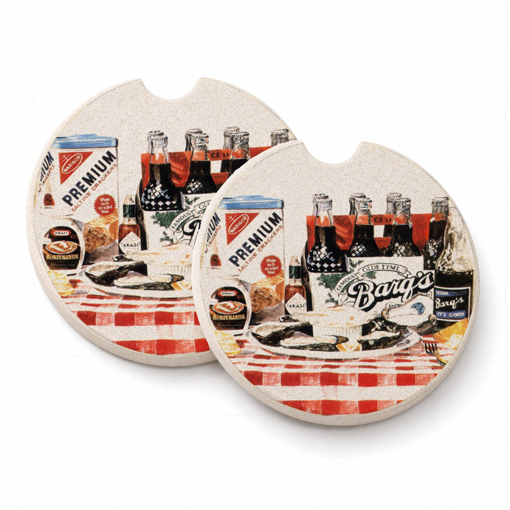 Barq's oysters Set of 2 Cup Holder Car Coasters Absorbent Round Sandstone Coasters Gifts for Men or Women, 2.5, Multicolor