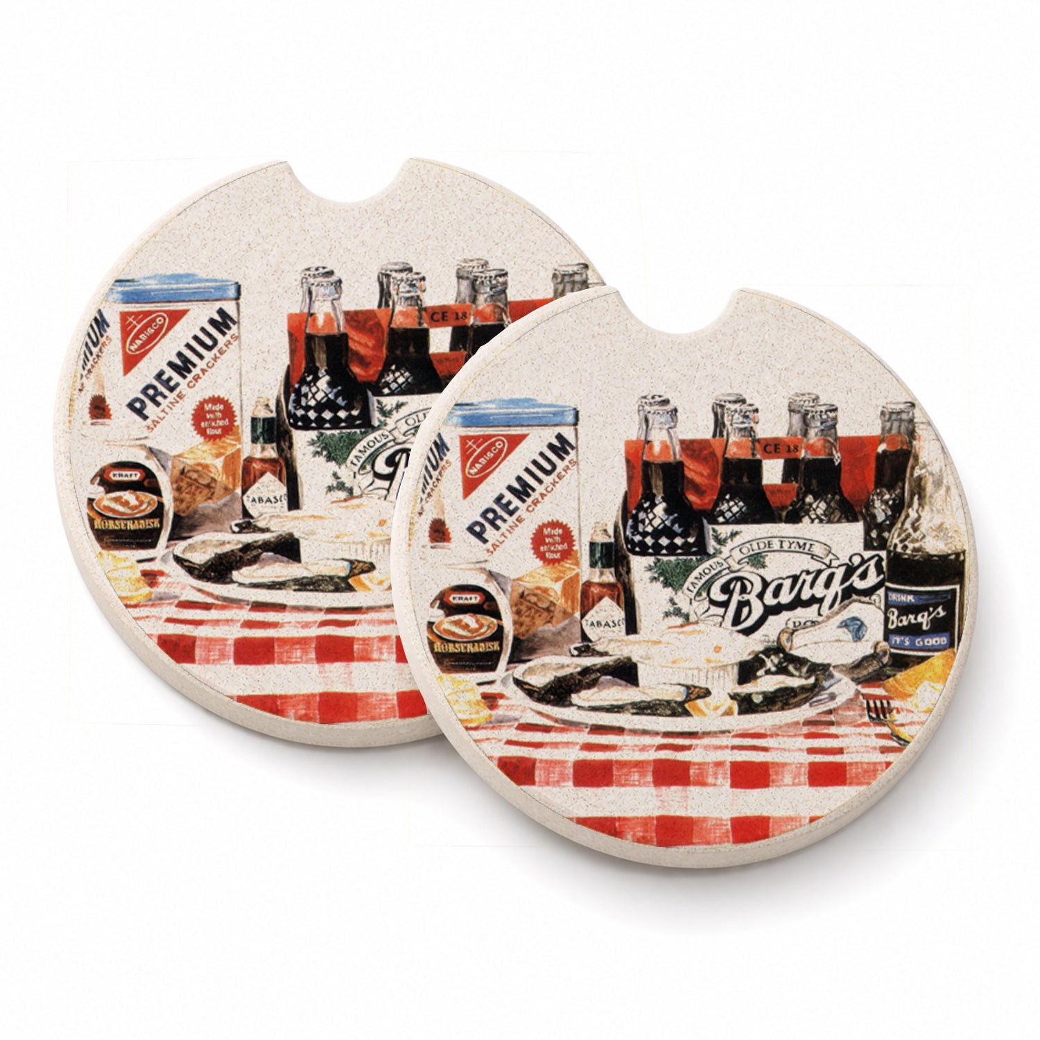 Barq's oysters Set of 2 Cup Holder Car Coasters Absorbent Round Sandstone Coasters Gifts for Men or Women, 2.5, Multicolor