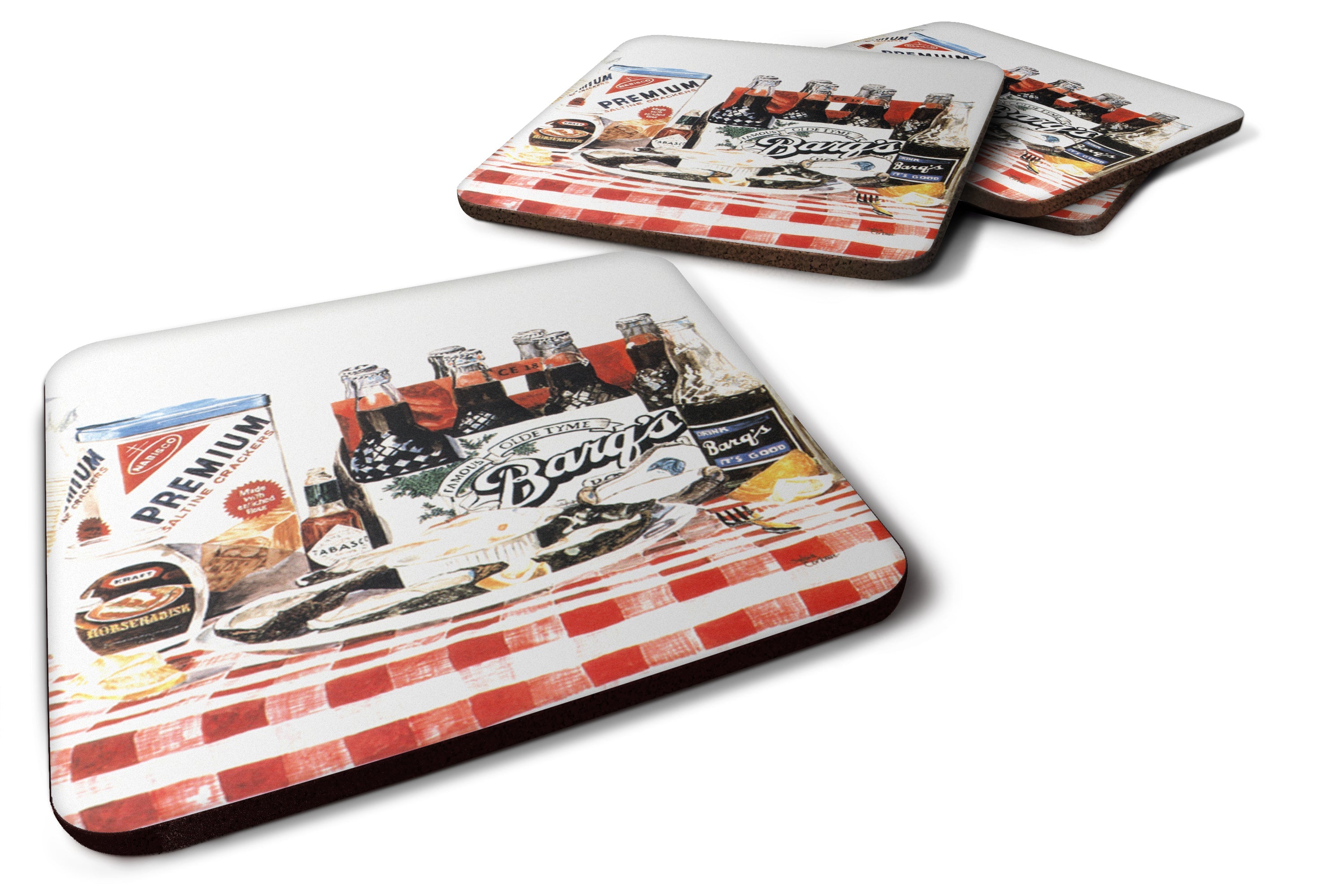 Barq's oysters Foam Coasters Set of 4 Cup Coasters for Indoor Outdoor, Tabletop Protection, Anti Slip, Mouse pad Material