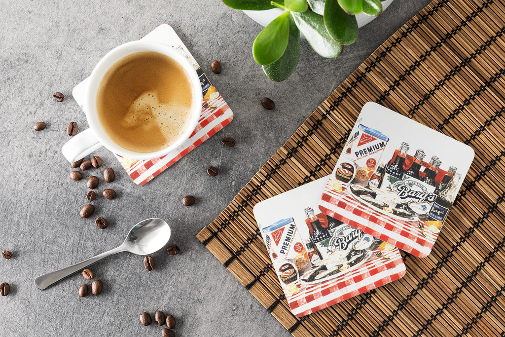 Barq's oysters Foam Coasters Set of 4 Cup Coasters for Indoor Outdoor, Tabletop Protection, Anti Slip, Mouse pad Material