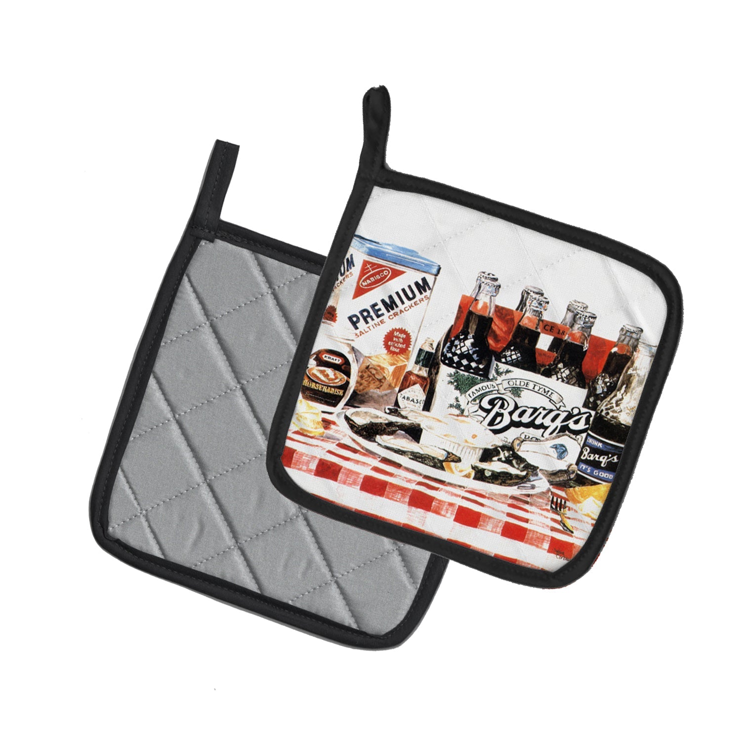 Barq's oysters Pot Holder Set of 2 Heat Resistant Quilted Hot Pads 7.5 x 7.5 Inch, Insulated Kitchen Trivets for Cooking & Baking