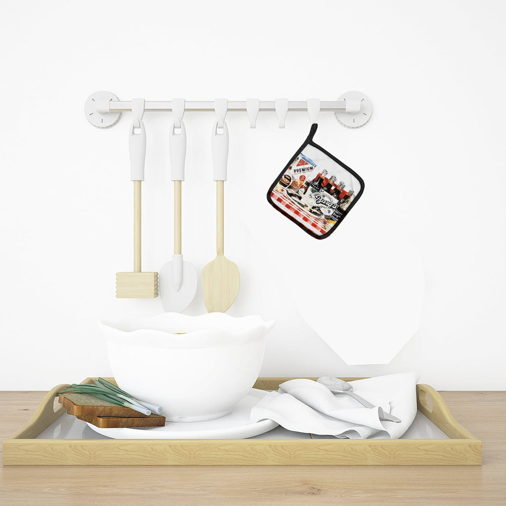 Barq's oysters Pot Holder Set of 2 Heat Resistant Quilted Hot Pads 7.5 x 7.5 Inch, Insulated Kitchen Trivets for Cooking & Baking