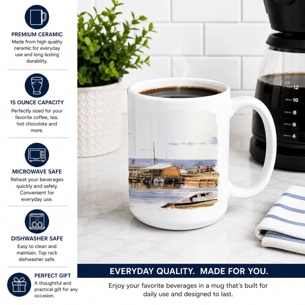 Pass Bait Shop Ceramic Coffee Mug 15 oz Decorative Large C Handle Mug Cup for Tea, Cocoa Hot Chocolate