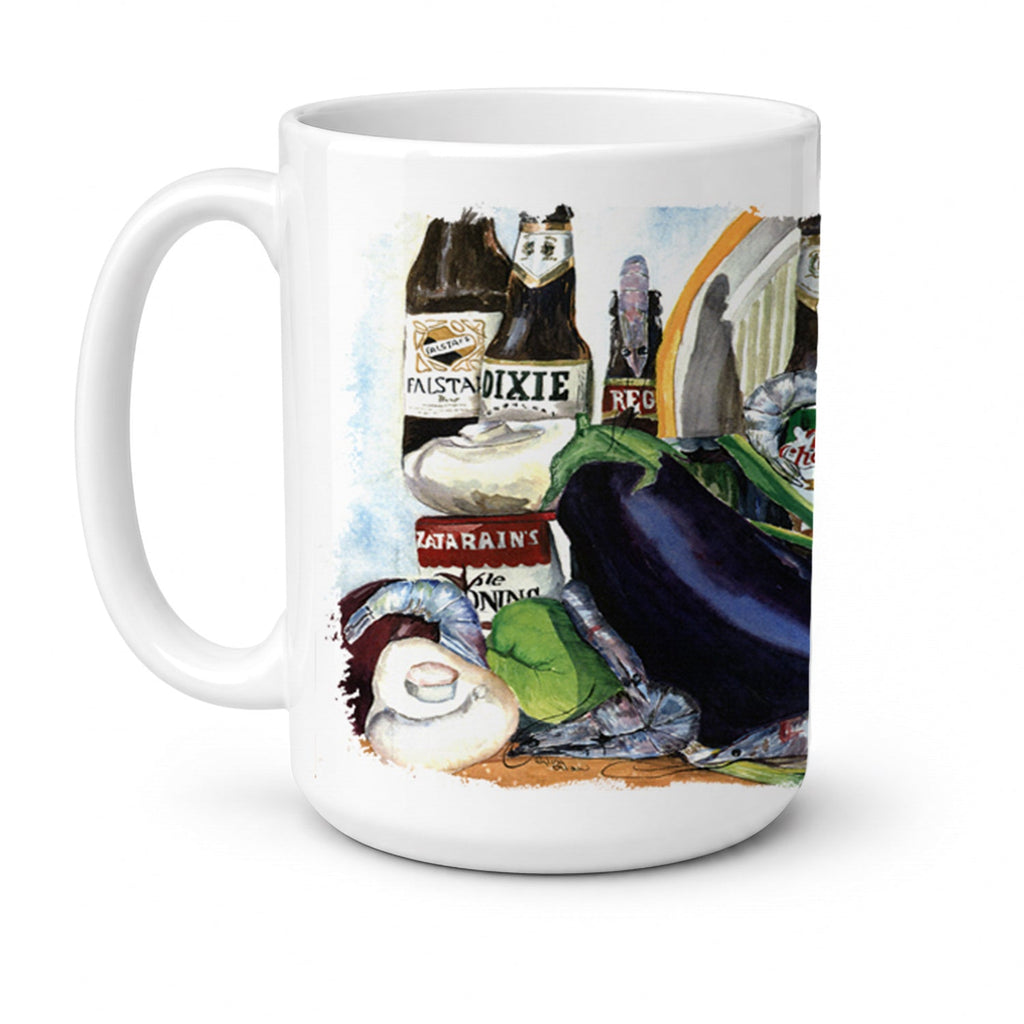 Eggplant and New Orleans Beers  Ceramic Coffee Mug 15 oz Decorative Large C Handle Mug Cup for Tea, Cocoa Hot Chocolate