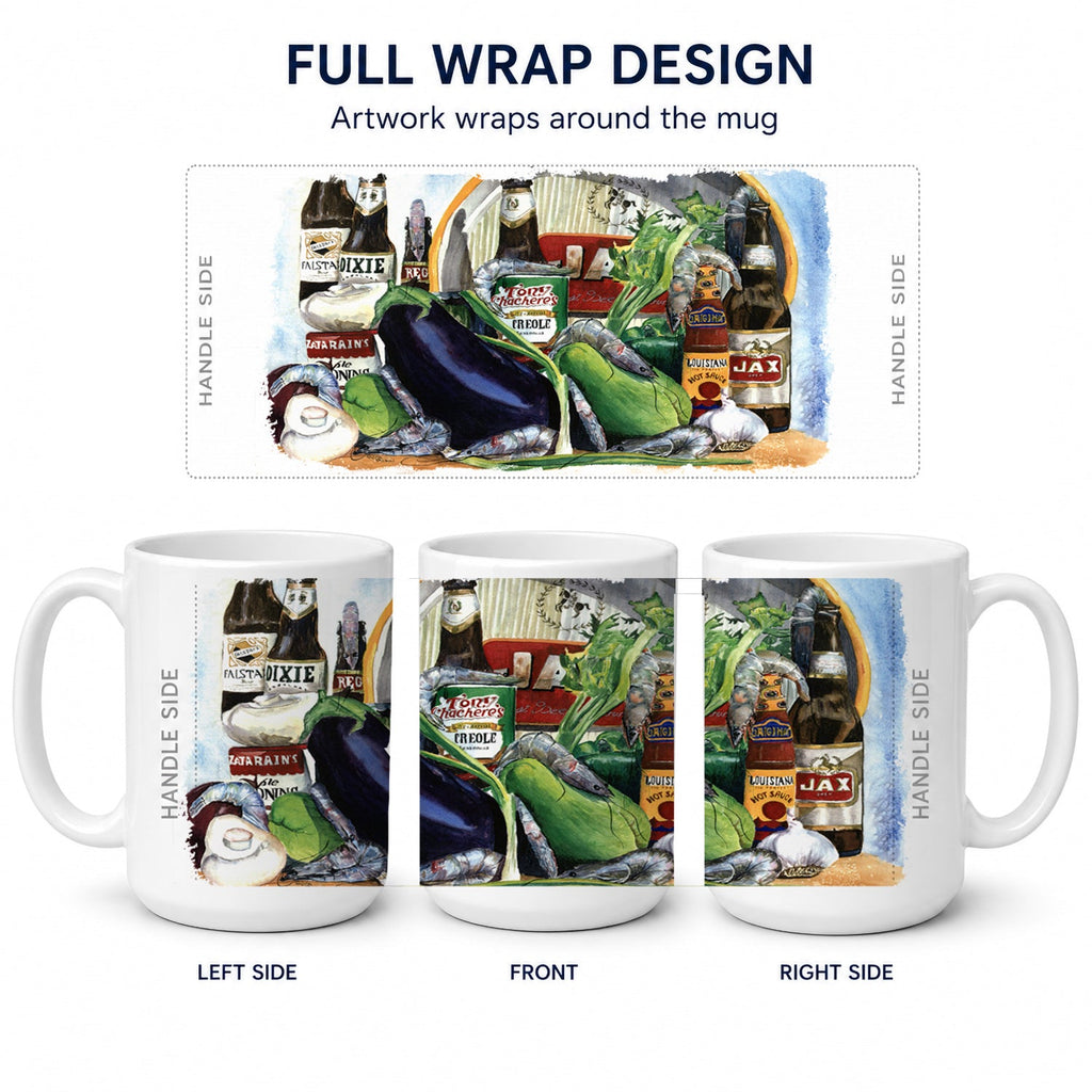 Eggplant and New Orleans Beers  Ceramic Coffee Mug 15 oz Decorative Large C Handle Mug Cup for Tea, Cocoa Hot Chocolate