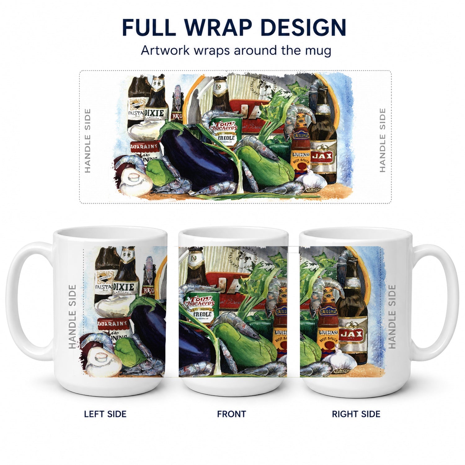 Eggplant and New Orleans Beers  Ceramic Coffee Mug 15 oz Decorative Large C Handle Mug Cup for Tea, Cocoa Hot Chocolate
