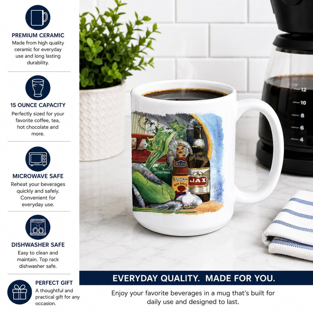 Eggplant and New Orleans Beers  Ceramic Coffee Mug 15 oz Decorative Large C Handle Mug Cup for Tea, Cocoa Hot Chocolate