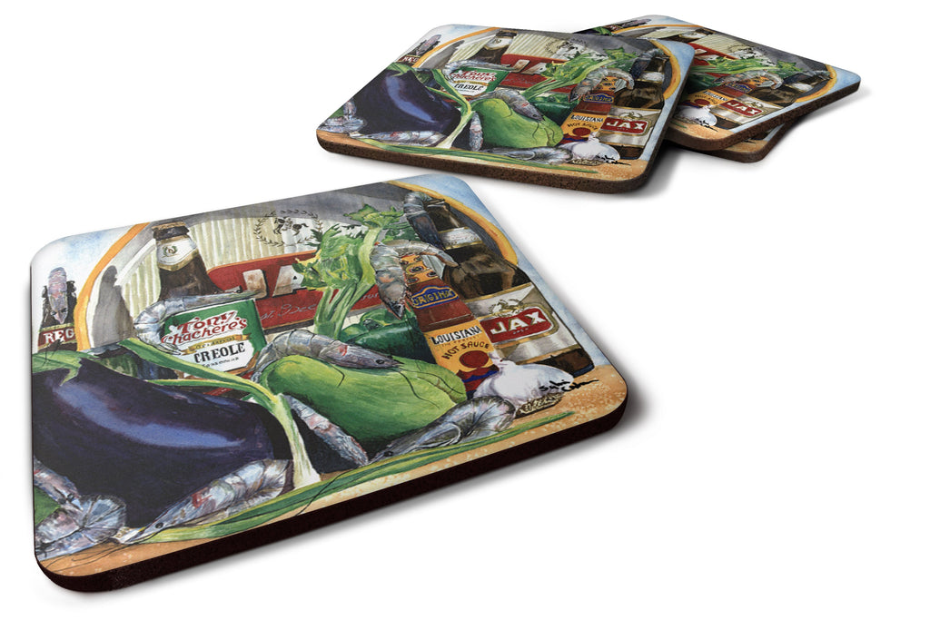 Eggplant and New Orleans Beers  Foam Coasters Set of 4 Cup Coasters for Indoor Outdoor, Tabletop Protection, Anti Slip, Mouse pad Material