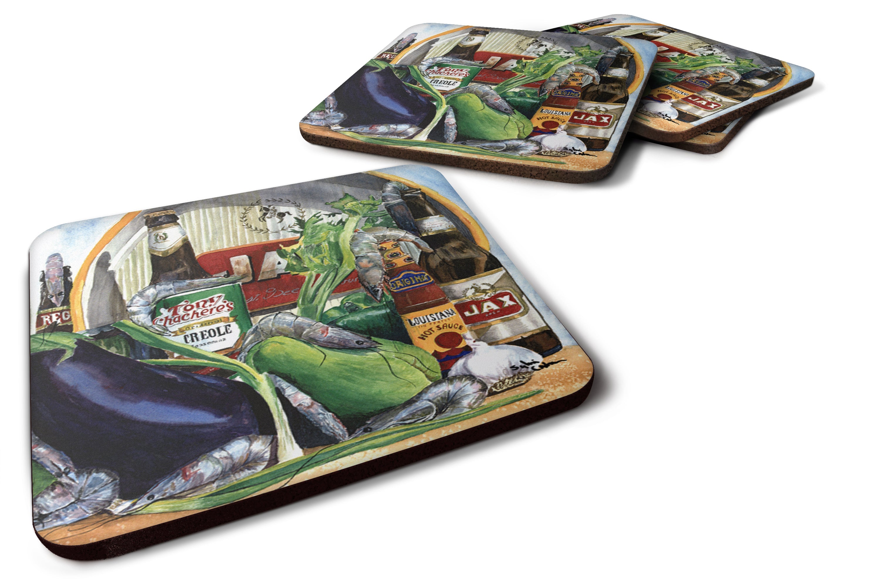 Eggplant and New Orleans Beers  Foam Coasters Set of 4 Cup Coasters for Indoor Outdoor, Tabletop Protection, Anti Slip, Mouse pad Material