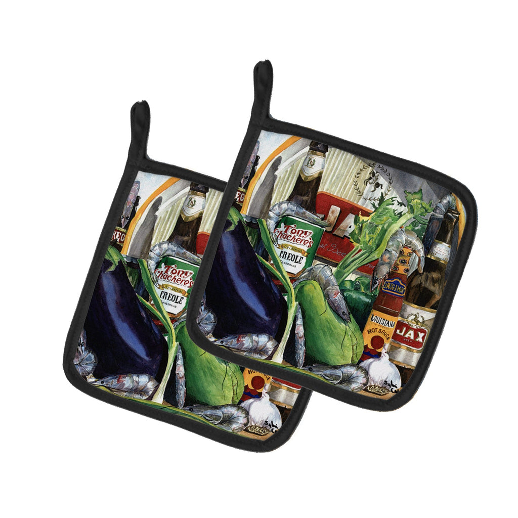 Eggplant and New Orleans Beers  Pot Holder Set of 2 Heat Resistant Quilted Hot Pads 7.5 x 7.5 Inch, Insulated Kitchen Trivets for Cooking & Baking