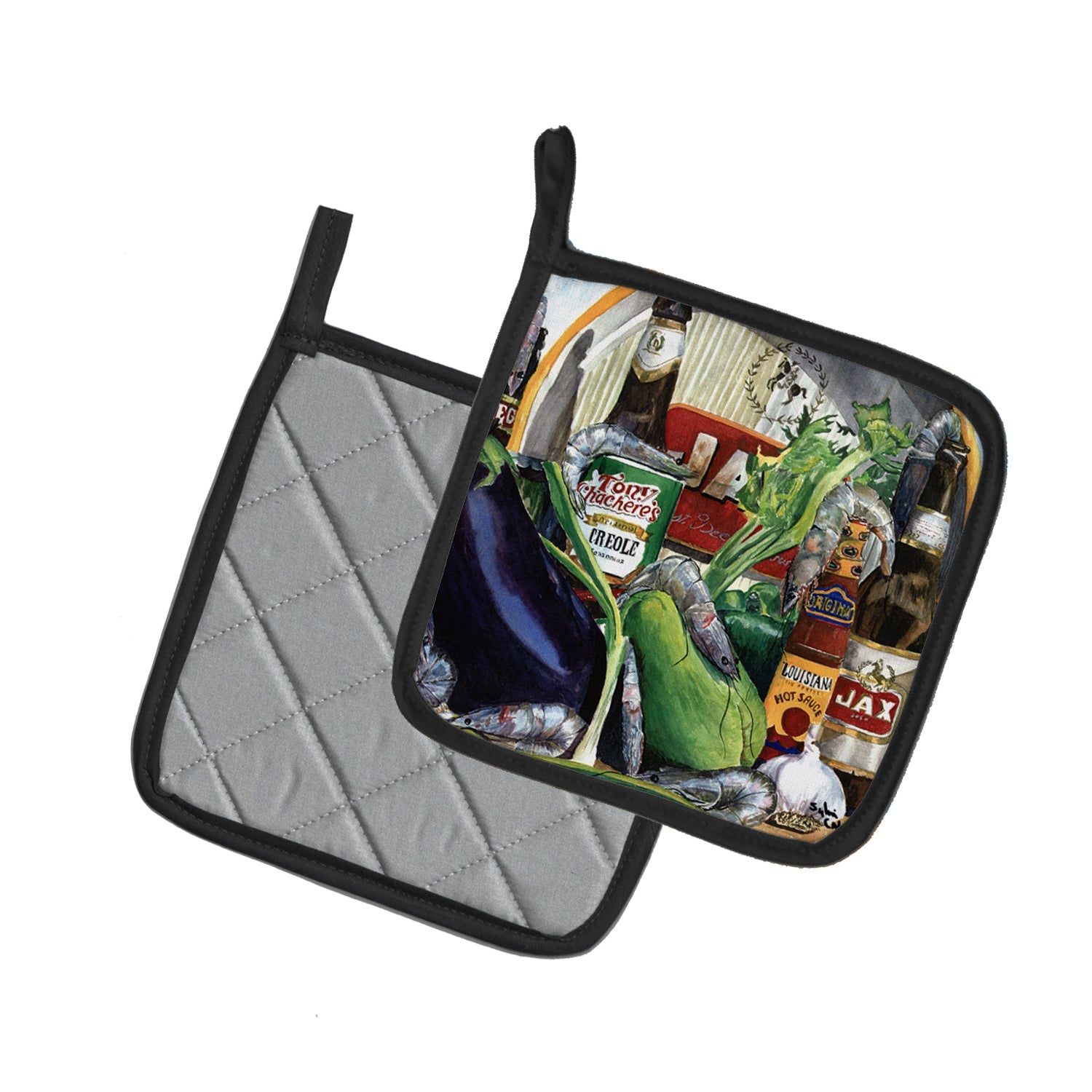 Eggplant and New Orleans Beers  Pot Holder Set of 2 Heat Resistant Quilted Hot Pads 7.5 x 7.5 Inch, Insulated Kitchen Trivets for Cooking & Baking