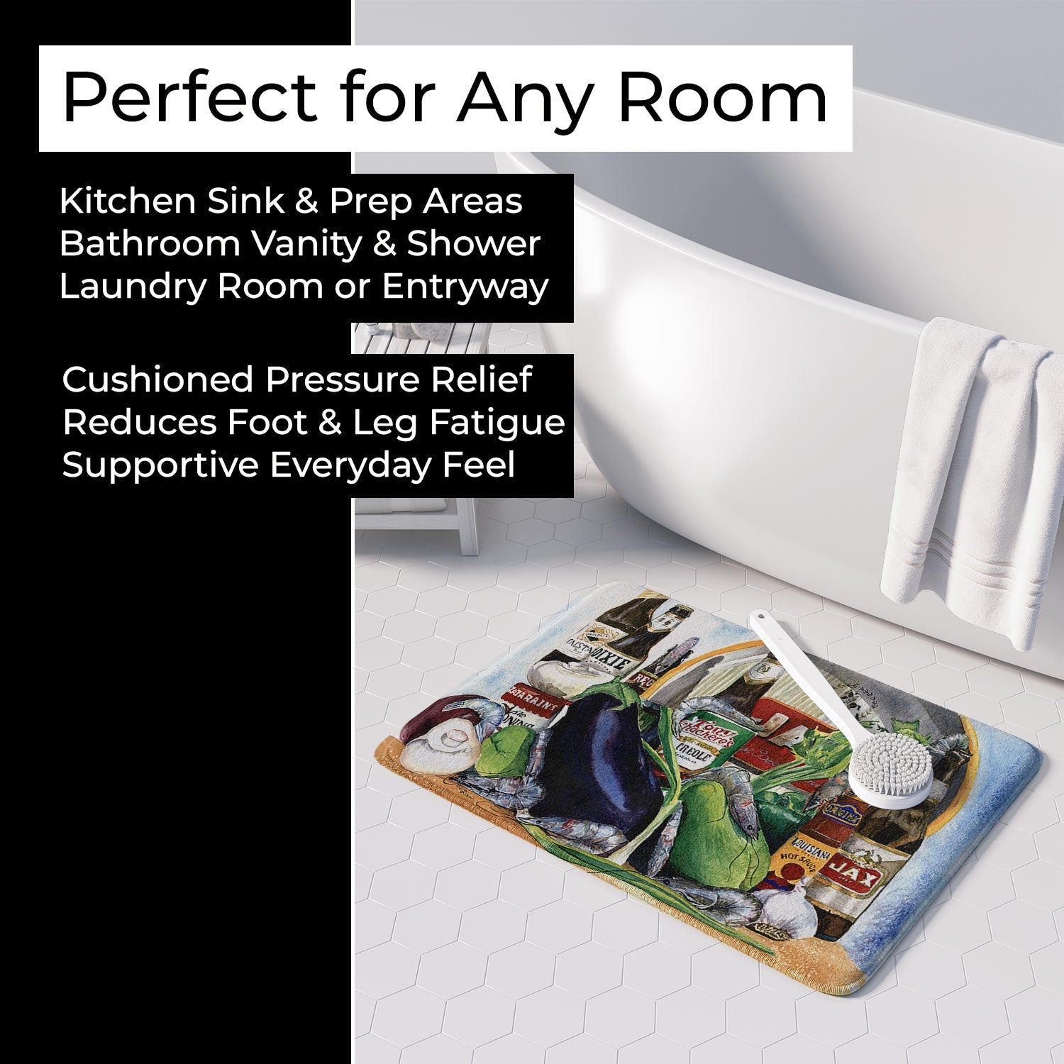 Eggplant and New Orleans Beers  Memory Foam Kitchen Mat Machine Washable Anti-Fatigue Cushion Comfort Bath or Kitchen Rug