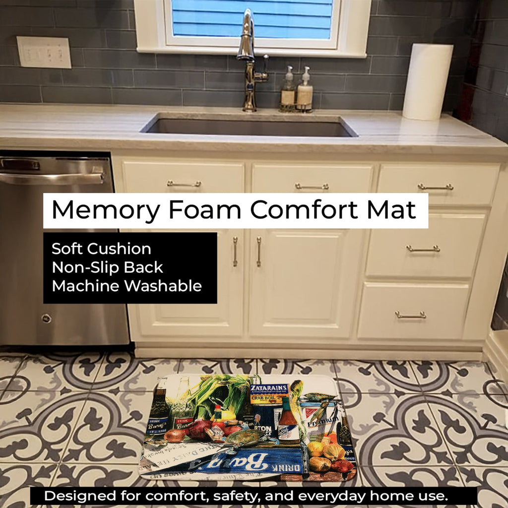 Crab in the Middle Memory Foam Kitchen Mat Machine Washable Anti-Fatigue Cushion Comfort Bath or Kitchen Rug