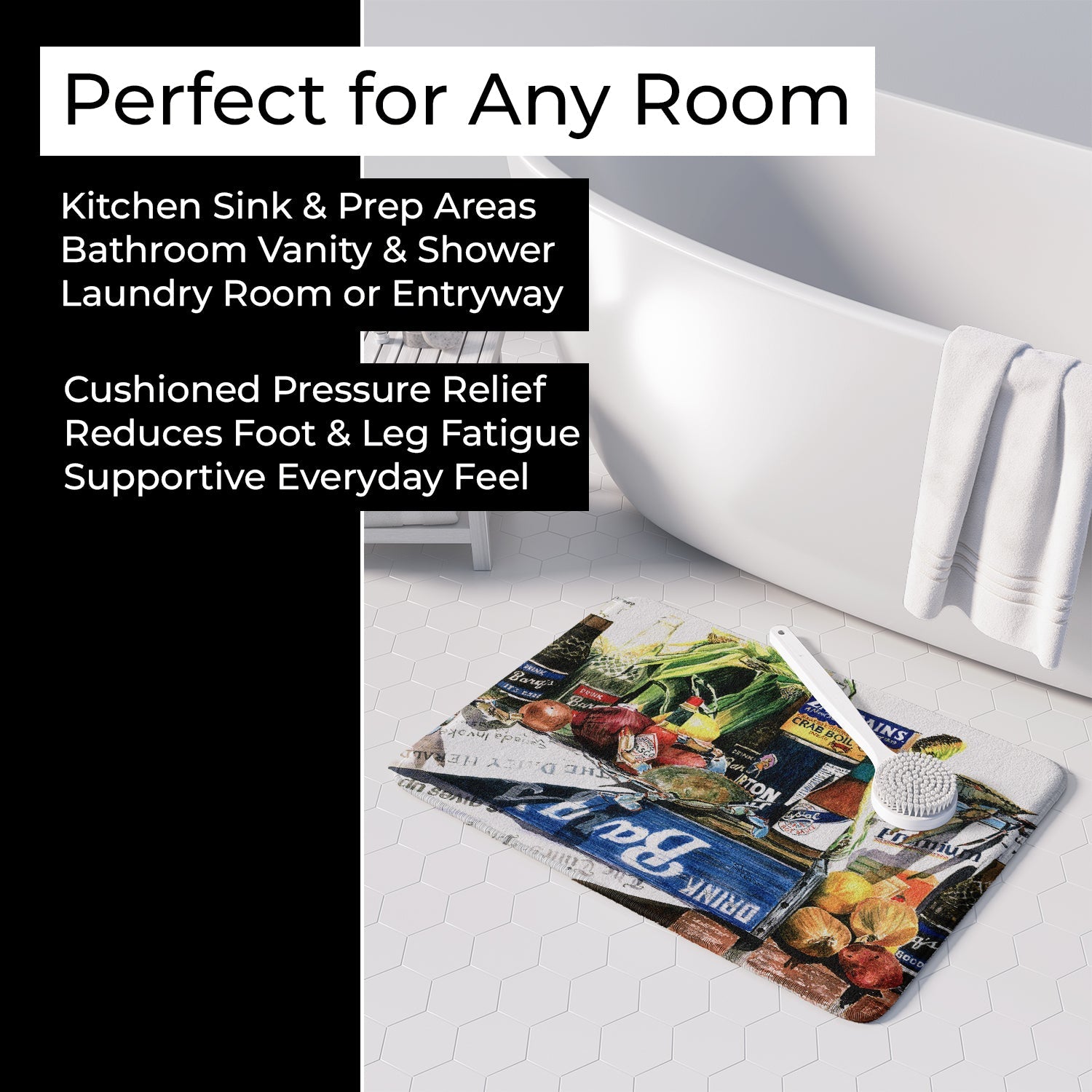 Crab in the Middle Memory Foam Kitchen Mat Machine Washable Anti-Fatigue Cushion Comfort Bath or Kitchen Rug
