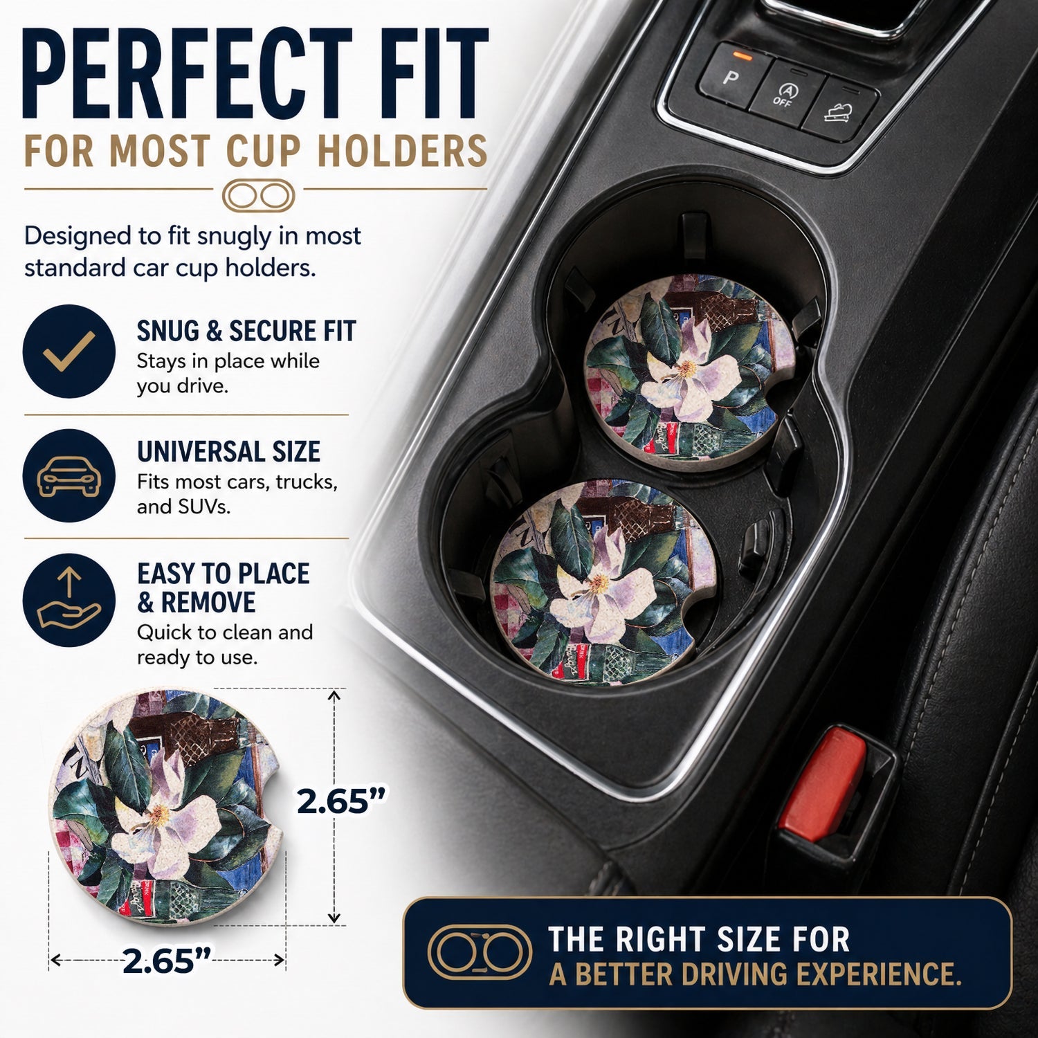 Barq's and Magnolia Set of 2 Cup Holder Car Coasters Absorbent Round Sandstone Coasters Gifts for Men or Women, 2.5, Multicolor
