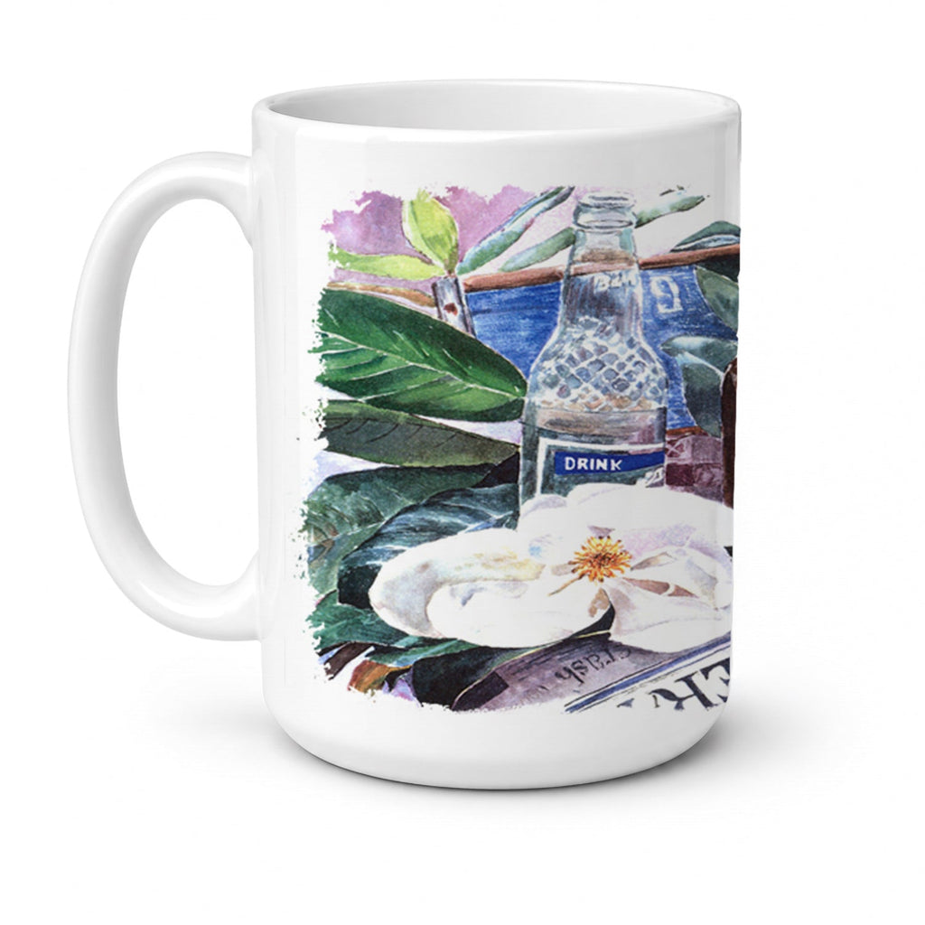 Barq's and Magnolia Ceramic Coffee Mug 15 oz Decorative Large C Handle Mug Cup for Tea, Cocoa Hot Chocolate