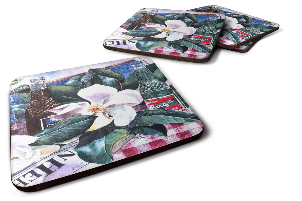 Barq's and Magnolia Foam Coasters Set of 4 Cup Coasters for Indoor Outdoor, Tabletop Protection, Anti Slip, Mouse pad Material