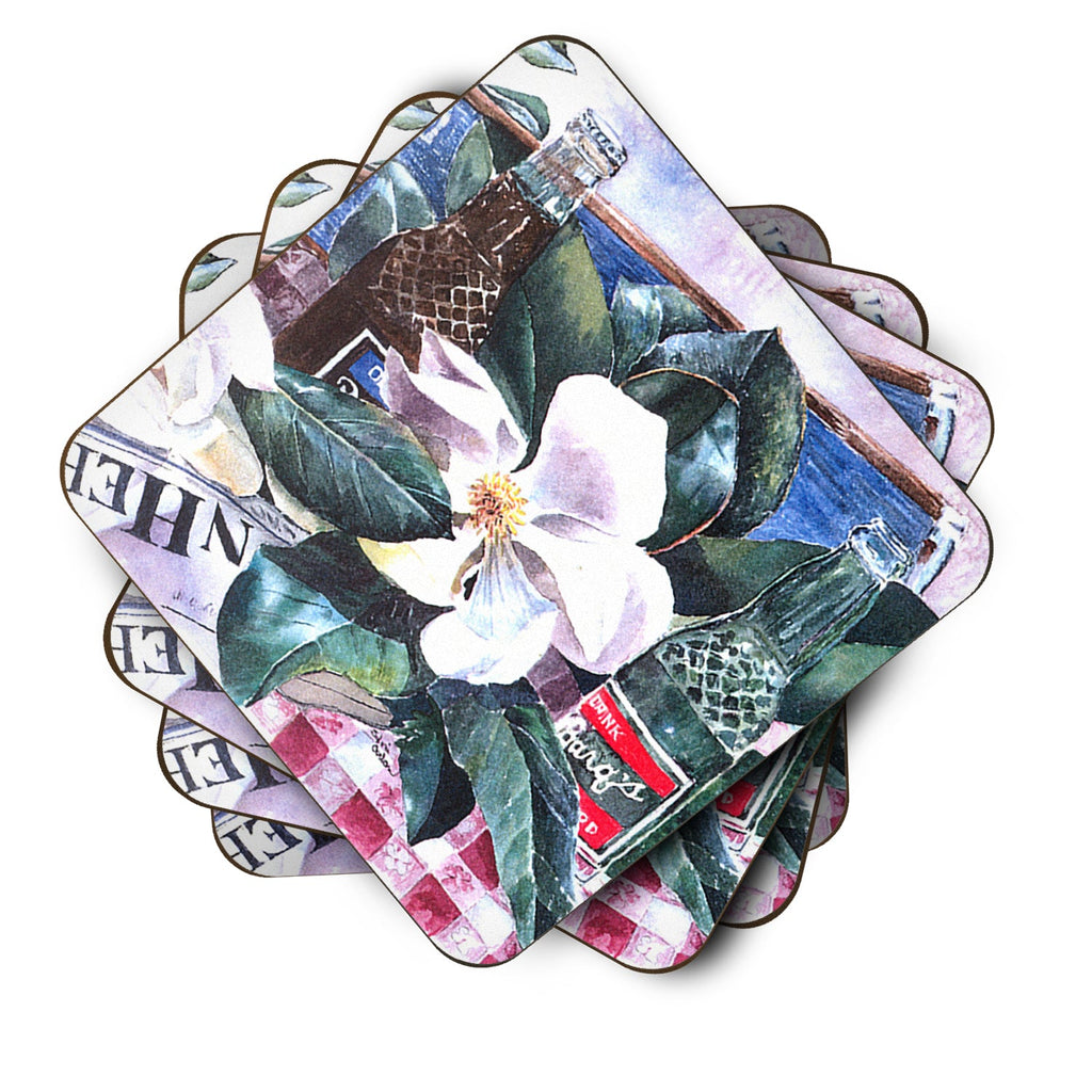 Barq's and Magnolia Foam Coasters Set of 4 Cup Coasters for Indoor Outdoor, Tabletop Protection, Anti Slip, Mouse pad Material