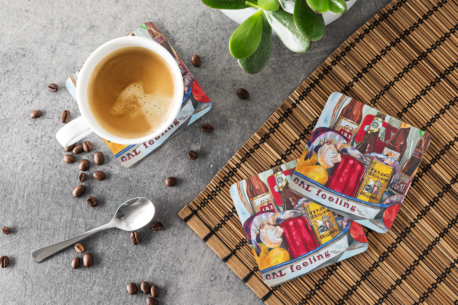 Veron's and New Orleans Beers Foam Coasters Set of 4 Cup Coasters for Indoor Outdoor, Tabletop Protection, Anti Slip, Mouse pad Material