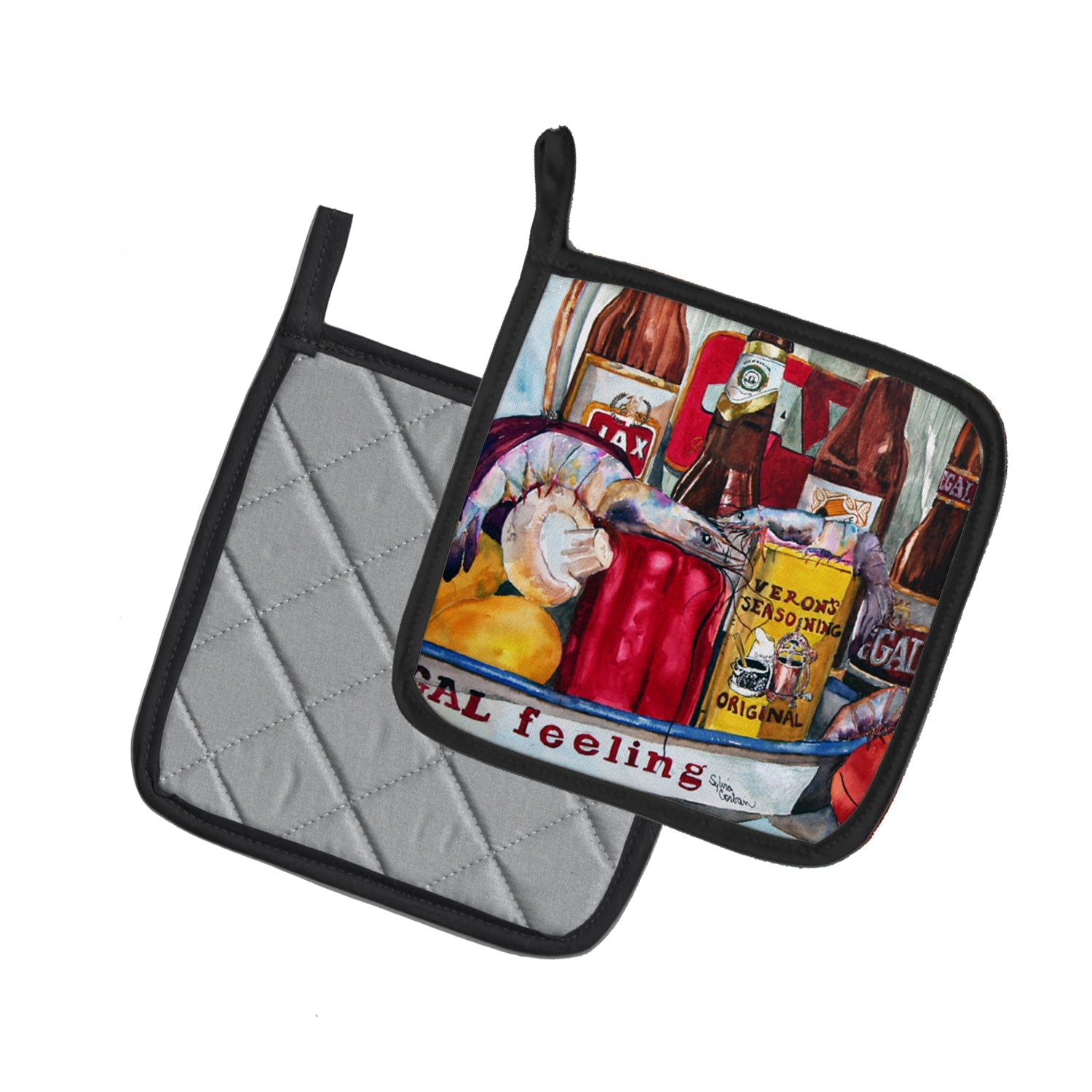 Veron's and New Orleans Beers Pot Holder Set of 2 Heat Resistant Quilted Hot Pads 7.5 x 7.5 Inch, Insulated Kitchen Trivets for Cooking & Baking