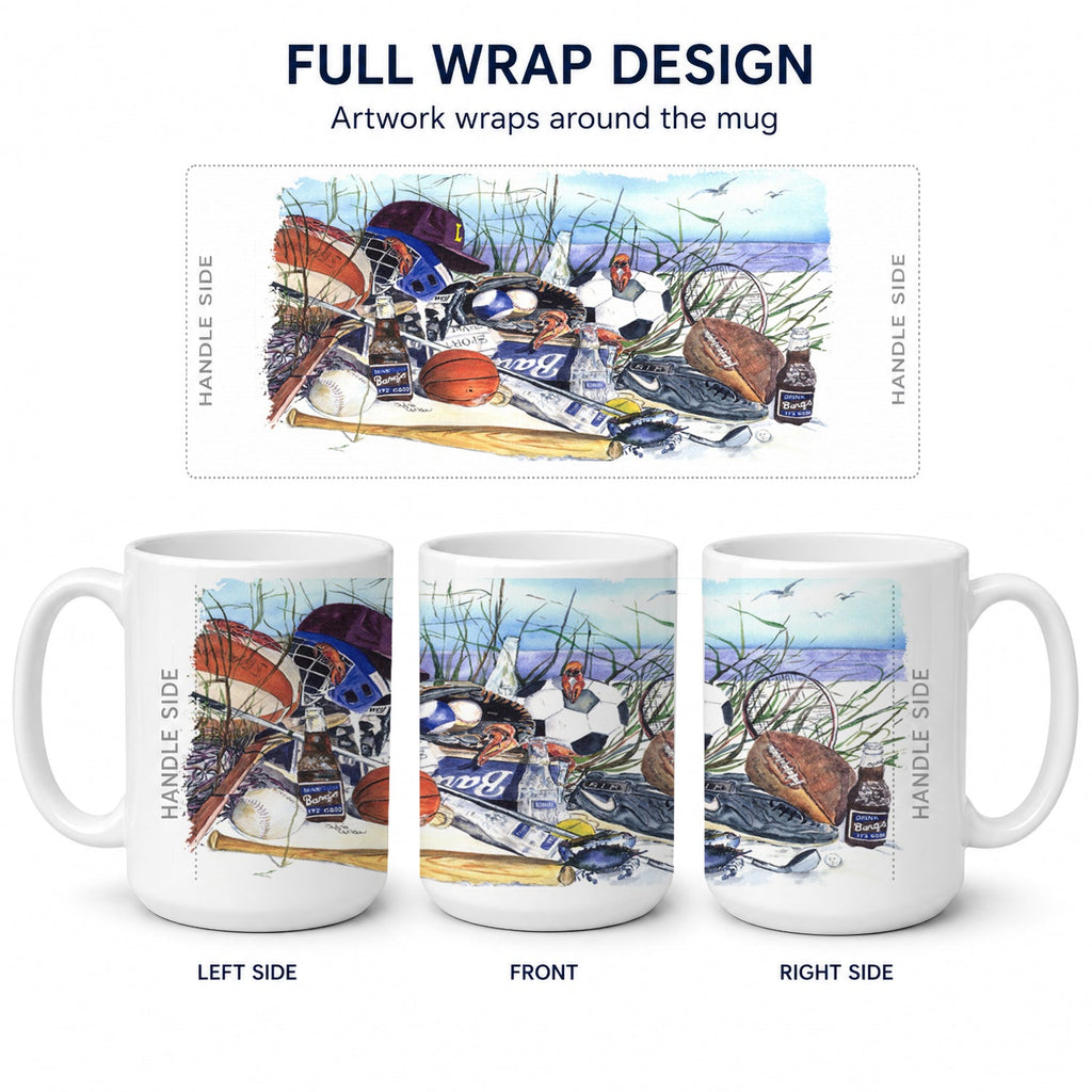 Sports on the Beach Ceramic Coffee Mug 15 oz Decorative Large C Handle Mug Cup for Tea, Cocoa Hot Chocolate