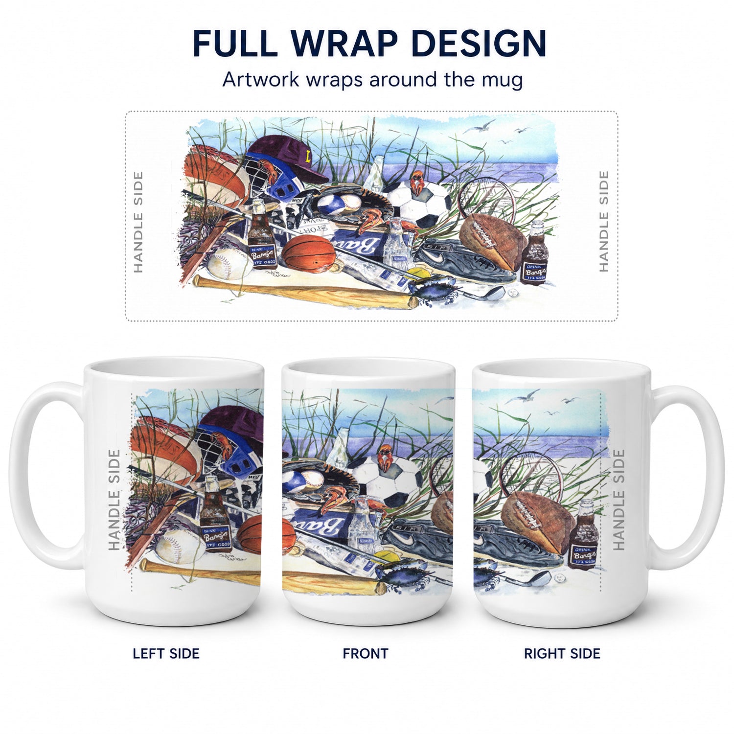 Sports on the Beach Ceramic Coffee Mug 15 oz Decorative Large C Handle Mug Cup for Tea, Cocoa Hot Chocolate