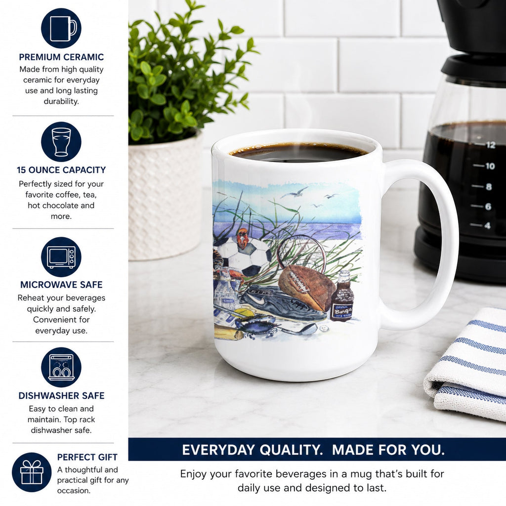 Sports on the Beach Ceramic Coffee Mug 15 oz Decorative Large C Handle Mug Cup for Tea, Cocoa Hot Chocolate