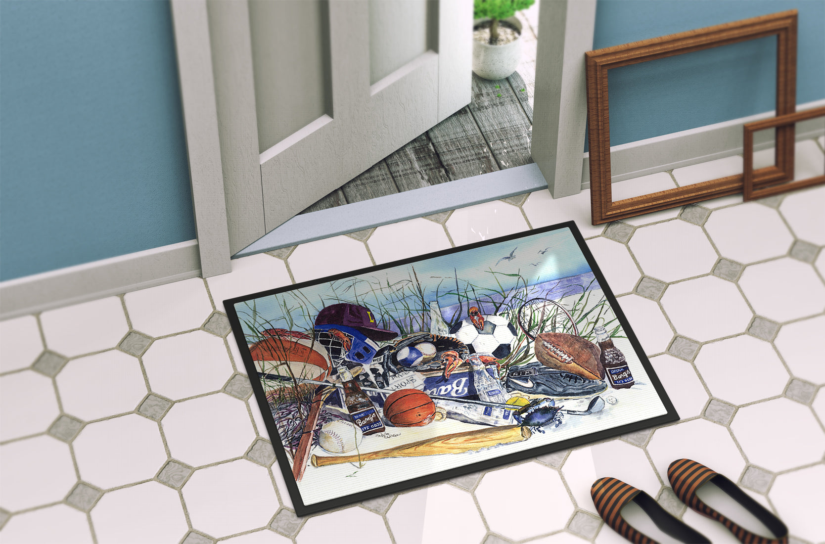 Sports on the Beach Doormat Indoor Outdoor 24H X 36W Front Door Mat Rugs for Entryway, Non Slip Washable Low Pile,
