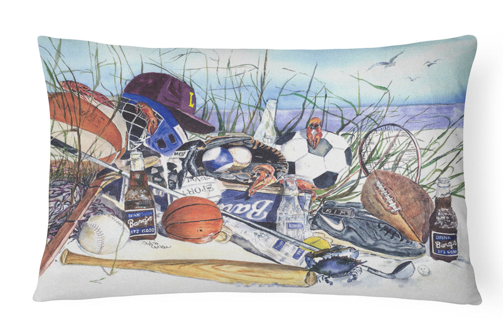 Sports on the Beach Decorative Throw Pillow 12x16 Indoor Outdoor Accent Cushion, Fabric Cover with Insert for Sofa, Bed, Porch & Living Room
